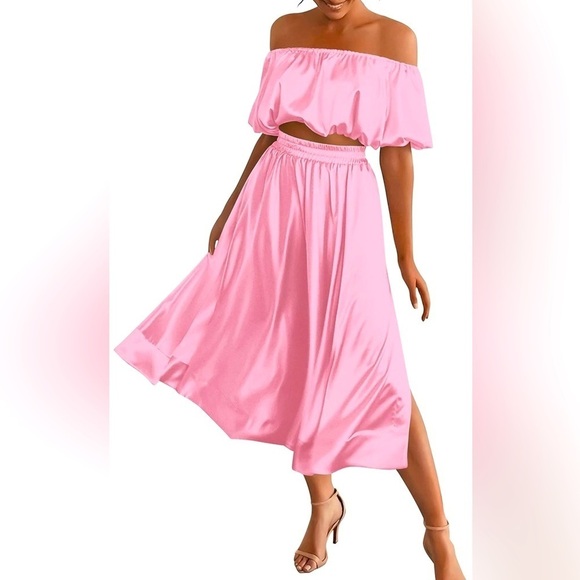 Dresses & Skirts - Fashion Two Piece Pink Off Shoulder Skirt Set Size XL